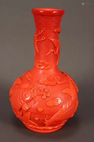 Chinese Orange Peking Glass Vase,