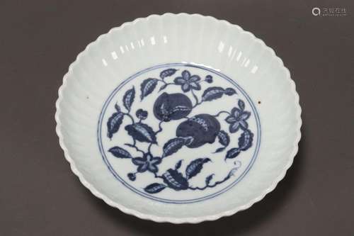 Chinese Blue and White Porcelain Fluted Dish,