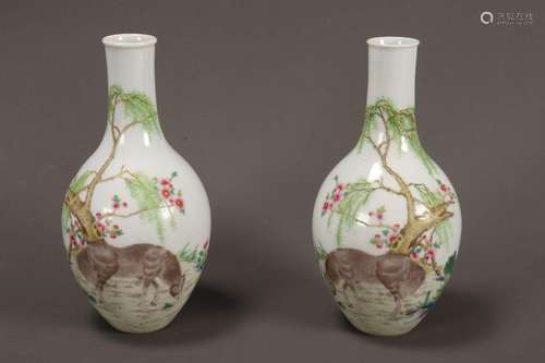 Pair of Chinese Porcelain Bottle Vases,