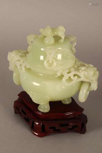 Chinese Carved Twin Handled Censer and Cover,