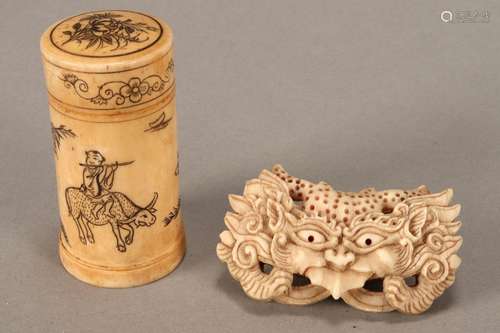 Chinese Bone Lidded Vessel,