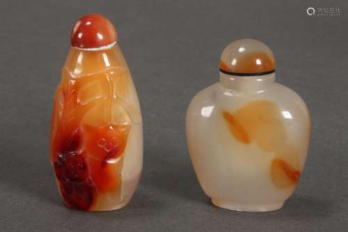 Two Chinese Agate Snuff Bottles and Stoppers,