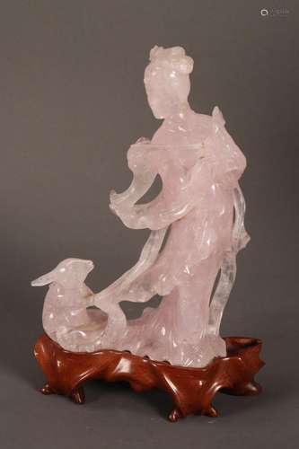 Chinese Carved Rose Quartz Figure Group,