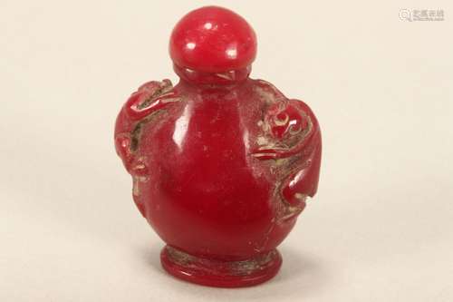 Chinese Red Glass Snuff Bottle and Stopper,