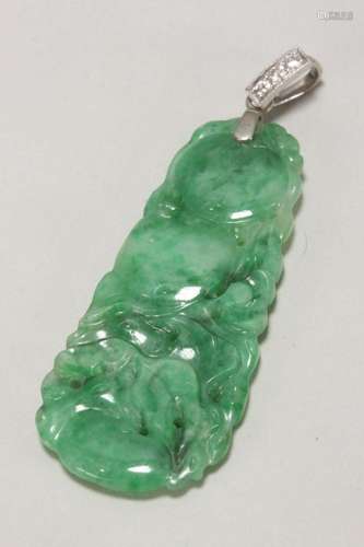 Chinese Pierced Jade and Diamond Pendant,