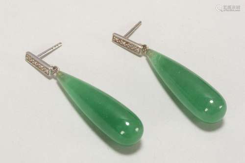 Ladies Pair of Jade and Diamond Earrings,