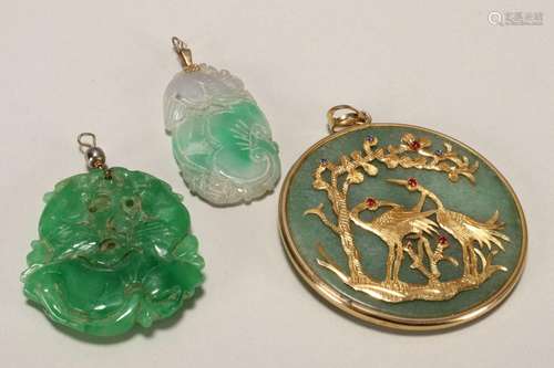 Three Chinese Carved Jade Pendants,