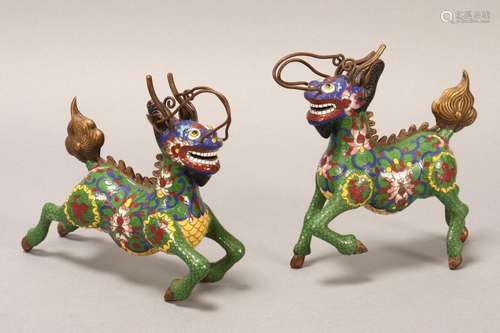 Pair of Chinese Cloisonne Qilin Figures,