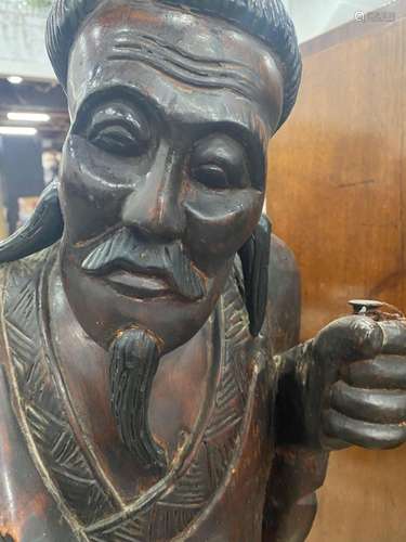 Large Carved Chinese Figure of a Fisherman,