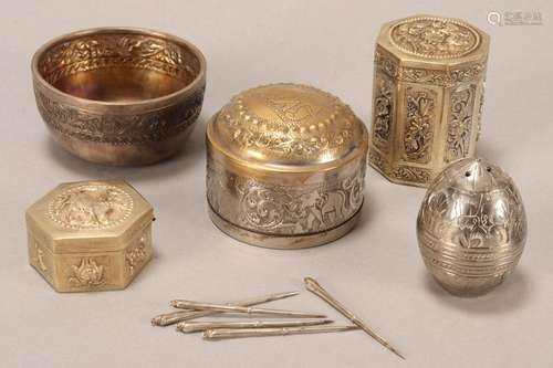 Five Assorted Gilt Metal Items,