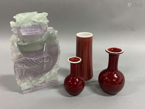 Three Chinese Sang de Boeuf Vases,