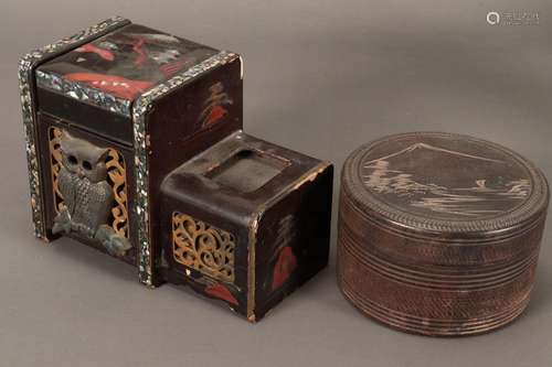 Japanese Lacquer Music Box and Cigarette Case,