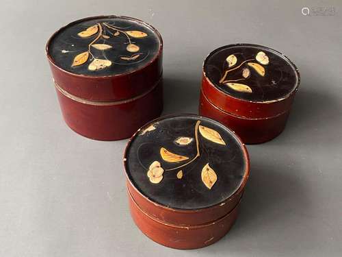 Three Japanese Lacquer Boxes and Covers,