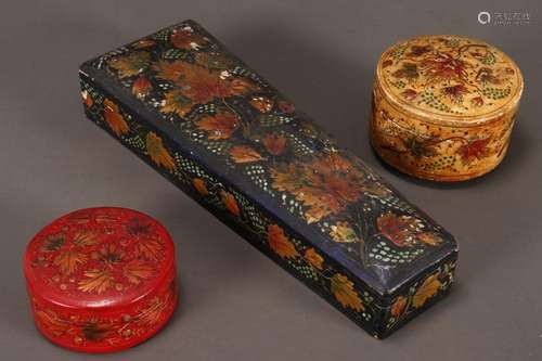 Three Indian Lacquered Papier Mache Boxes,