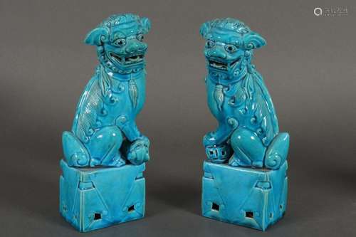 Pair of Chinese Turquoise Glaze Temple Dogs,