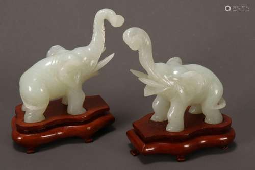 Pair of Chinese Carved White Elephants,