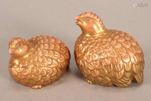 Two Japanese Kutani Porcelain Quails,