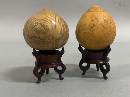 Two Chinese Gourds and Stands,