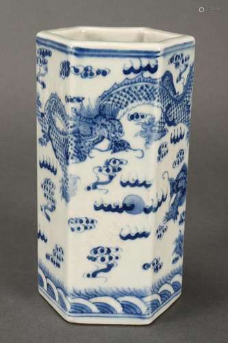 Chinese Blue and White Hexagonal Porcelain Brush