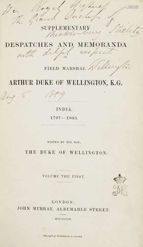 Arthur Wellesley Duke of Wellington Supplementary Despatches...