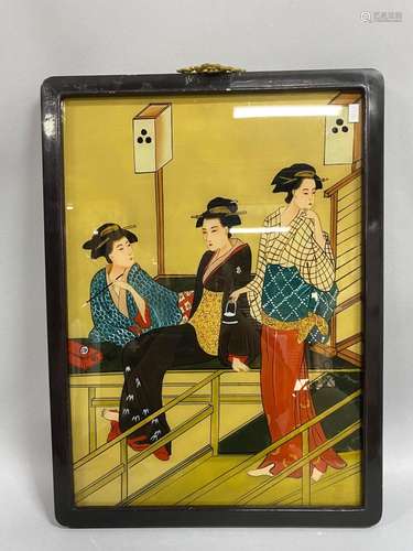 Japanese Reverse Glass Painting,