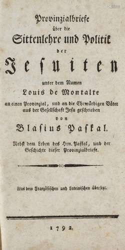 Blaise Pascal Provinzialbriefe uber die Sittenlehre und Poli...