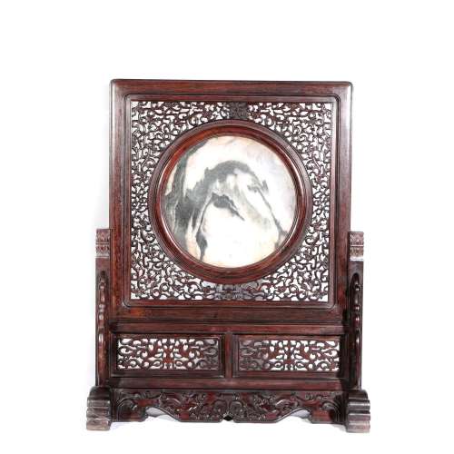 Rosewood Inlaid With Marble Screen, China