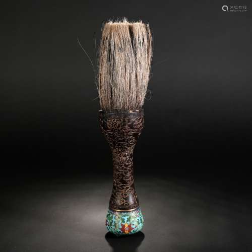 Zitan Rosewood Inlaid With Cloisonne Dragon Brush, China