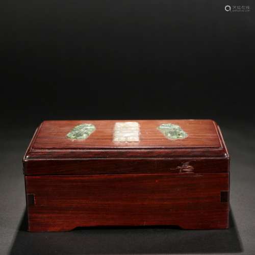 Rosewood Inlaid With Jade Box, China