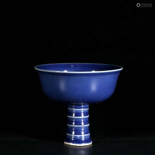 Blue Glazed Porcelain Stem Cup, China
