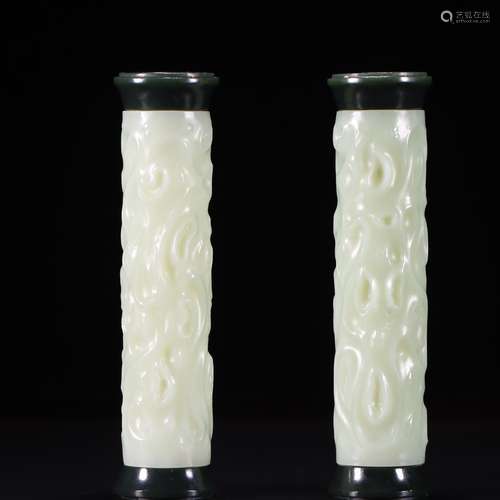 A Pair Of Hetian Jade Incense Pot With Jade Base, China