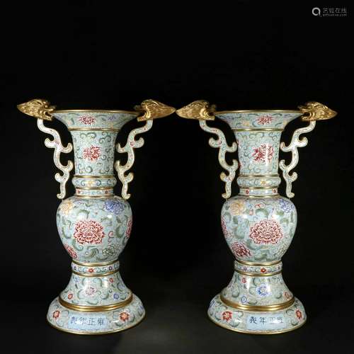 A Pair Of Bronze Enamel Painted 