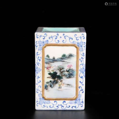 Famille Rose Porcelain Square Brush Pot, China