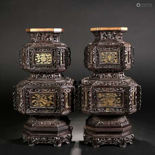 A Pair Of Hard Wood Palace Lanterns, China