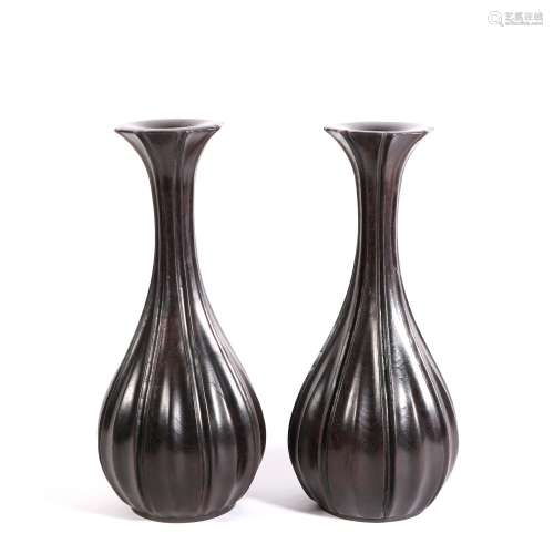 A Pair Of Hard Wood Vases, China