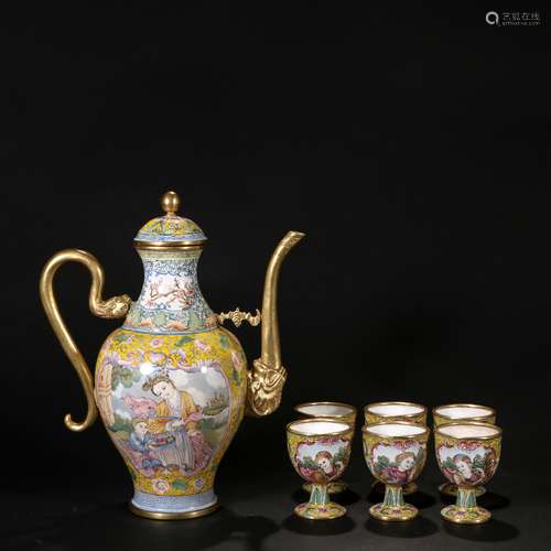 A Set Of Bronze Enamel Painted Alcohol Sets, China