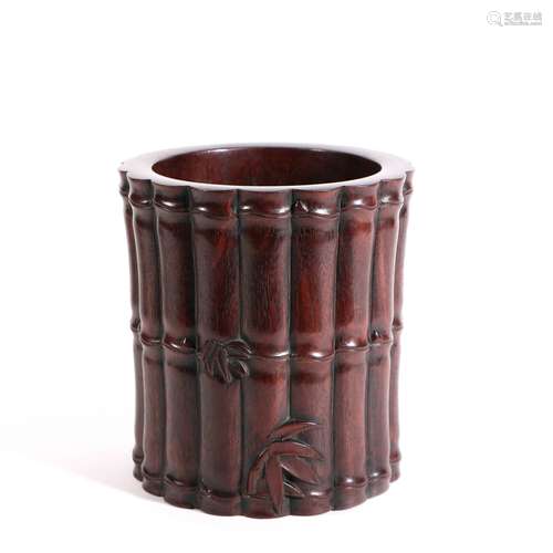 Hard Wood Bamboo-Shaped Brush Pot, China