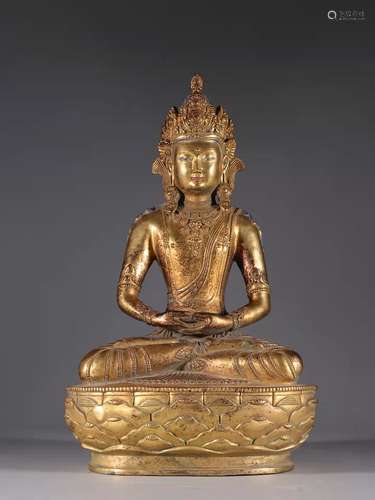 Bronze Gold Gilded Longevity Buddha Statue, China