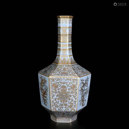 Blue Glazed Gold Painted Porcelain Bottle, China