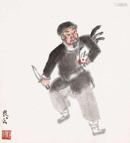 关良（1900～1986） 京剧人物之时迁偷鸡 镜心 纸本