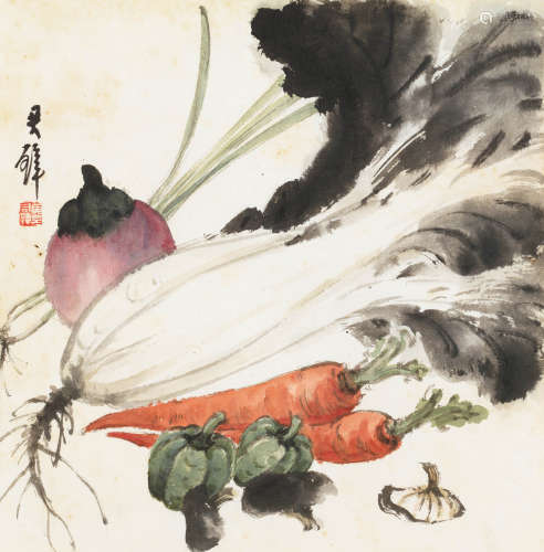 黄君璧（1898～1991） 白菜蔬果小品 镜心 纸本