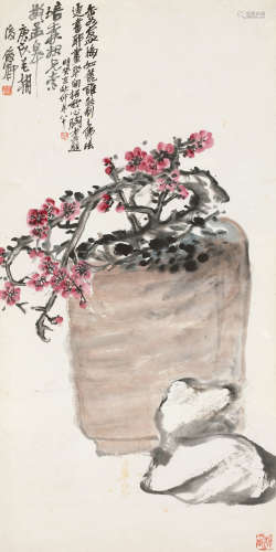 吴昌硕（1844～1927） 1910年作 缶梅奇石 立轴 纸本