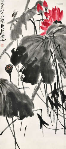 齐白石（1864～1957） 1948年作 红莲鸣蝉 立轴 纸本