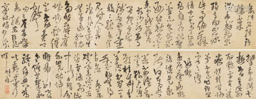 王铎（1592～1652） 1641年作 辛巳草书自作诗卷 手卷 绫本