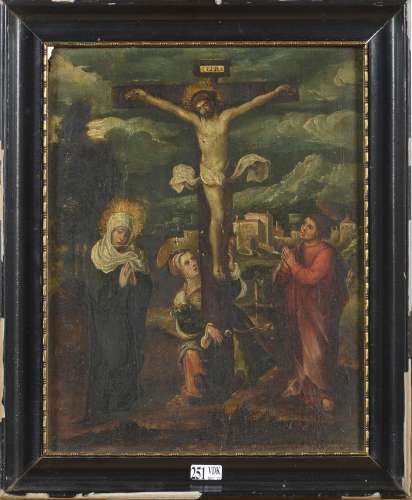 Huile sur panneau de chêne "La Crucifixion". Anony...
