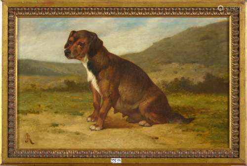ROBBE Louis (1806 - 1887) - Huile sur toile "Chien assi...