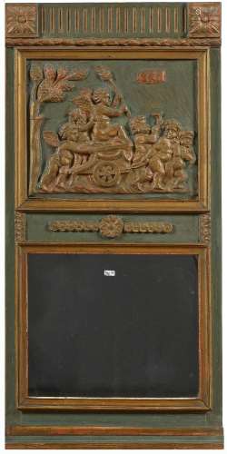 Trumeau de style Louis XVI en bois sculpté, doré et patiné v...