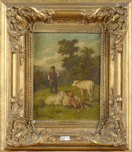 ROBBE Louis (1806 - 1887) - Huile sur panneau "Berger e...