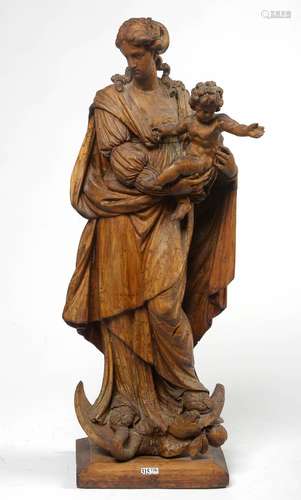 "Vierge de l'Assomption" en bois sculpté. Epo...