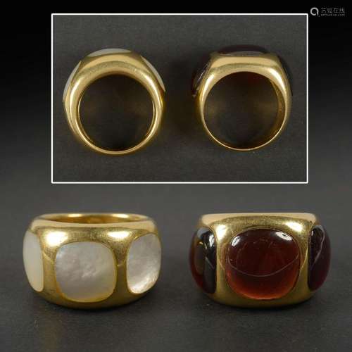 Deux bagues en or jaune 18 carats serties de nacre et d'...